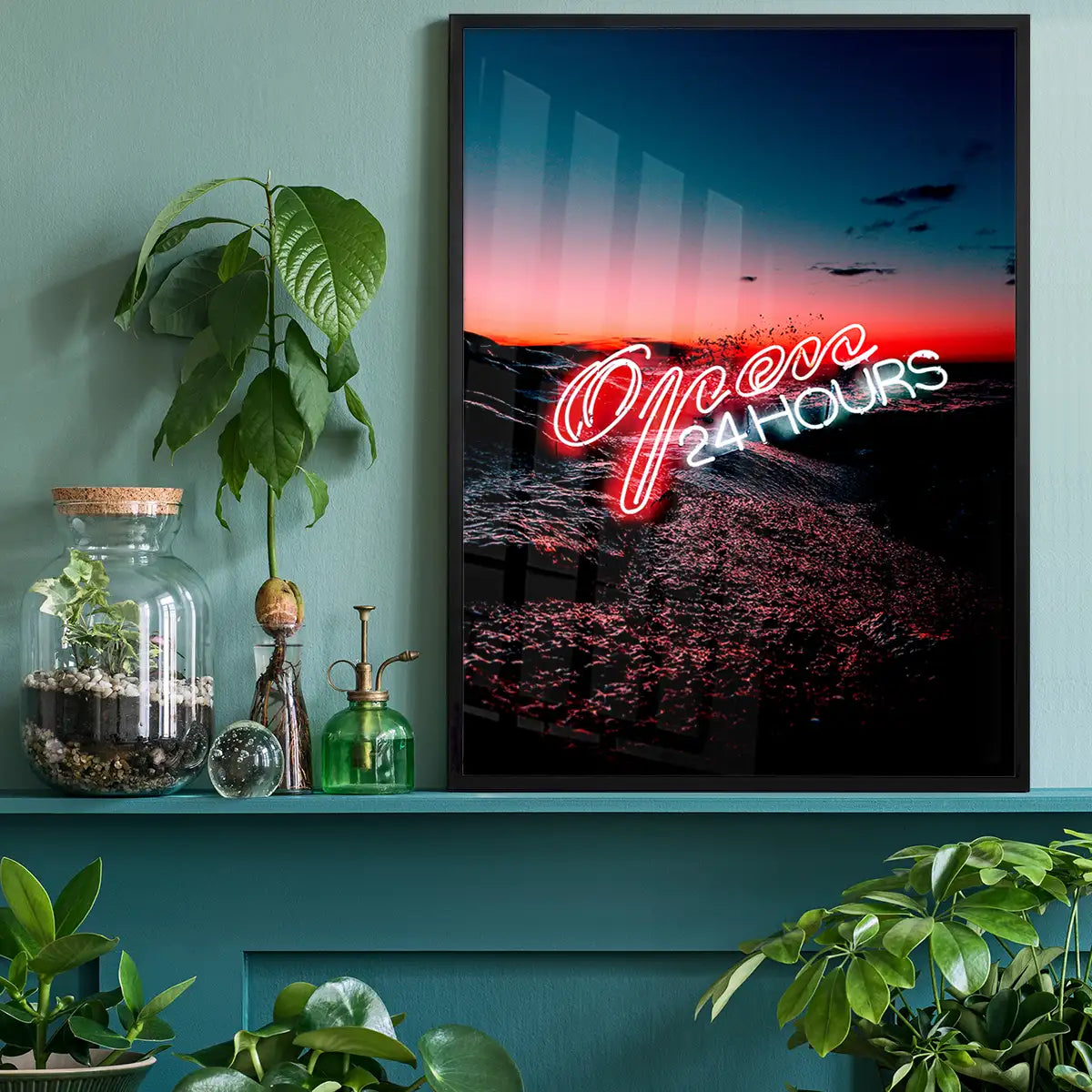 Open 24 Hours Ocean Neon Print
