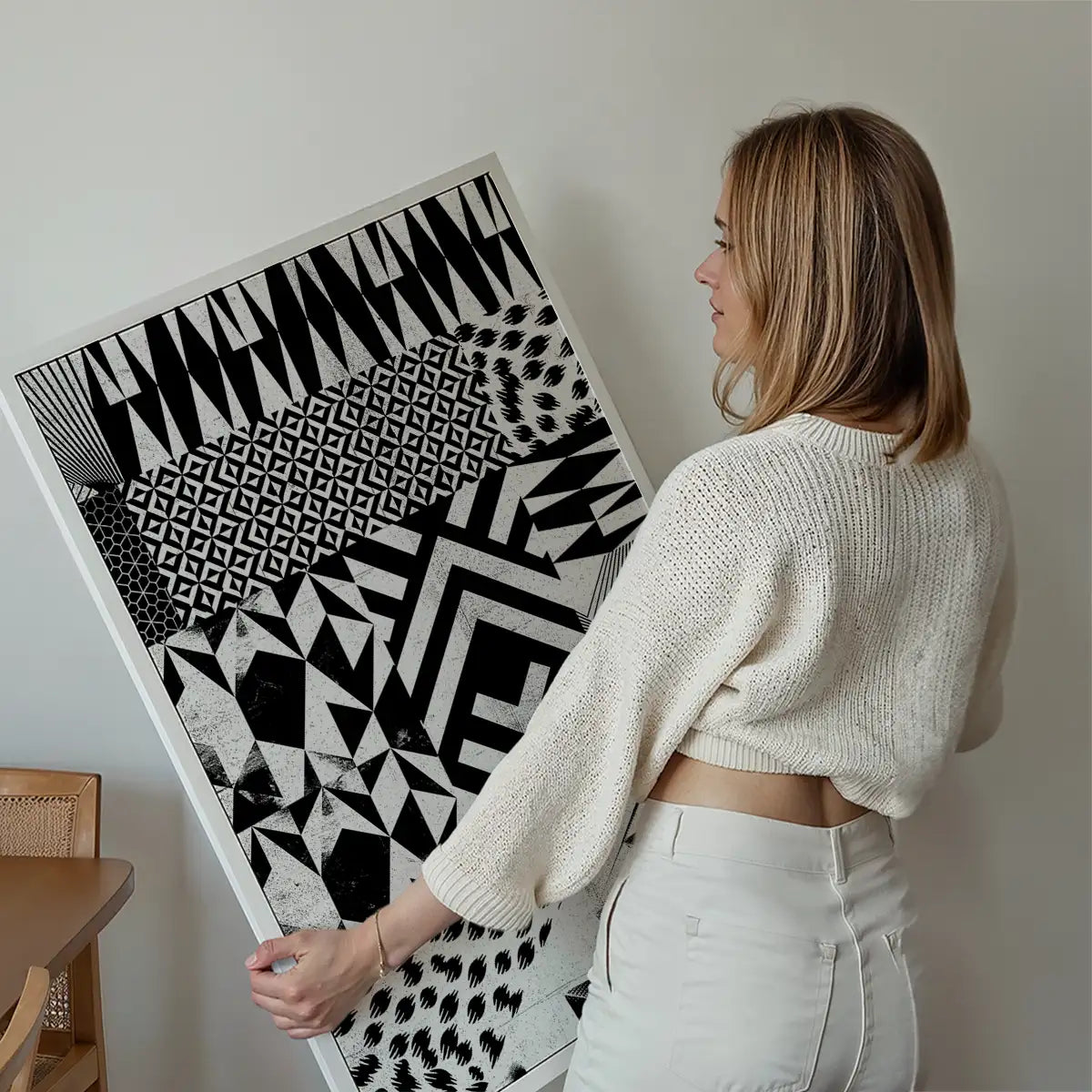 Geometric Segments Black and White Print