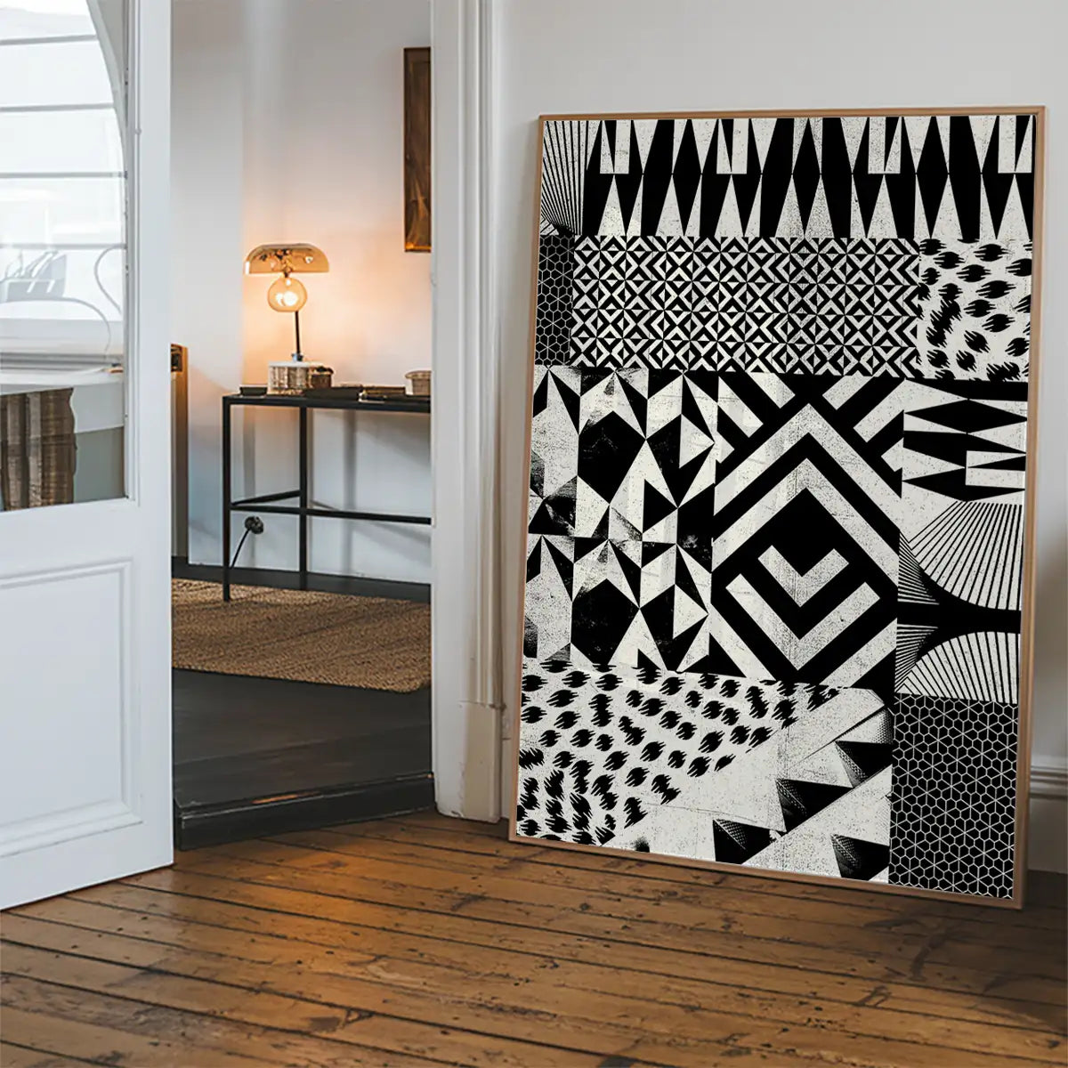 Geometric Segments Black and White Print