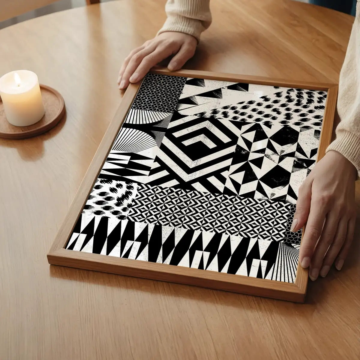 Geometric Segments Black and White Print