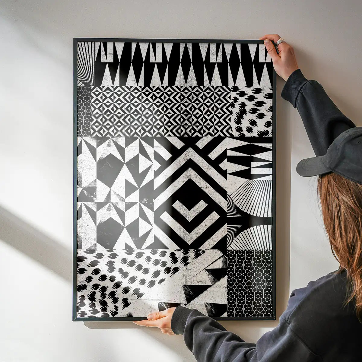Geometric Segments Black and White Print