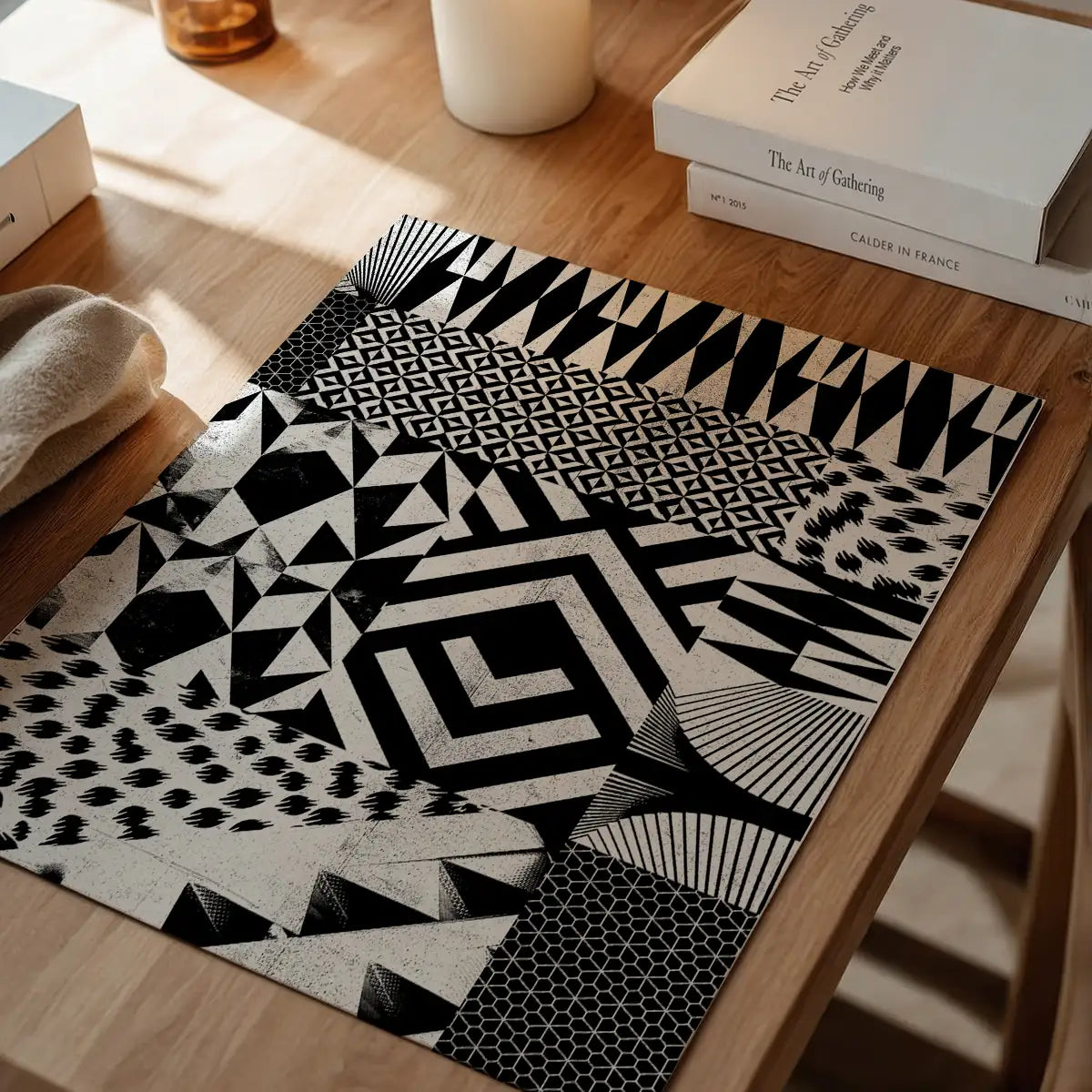 Geometric Segments Black and White Print
