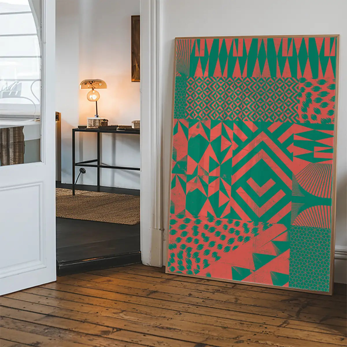 Geometric Segments Pink & Green Print