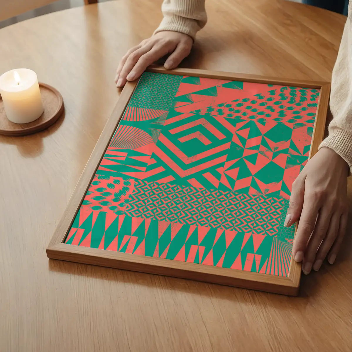Geometric Segments Pink & Green Print