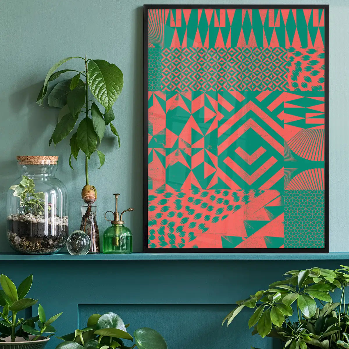 Geometric Segments Pink & Green Print
