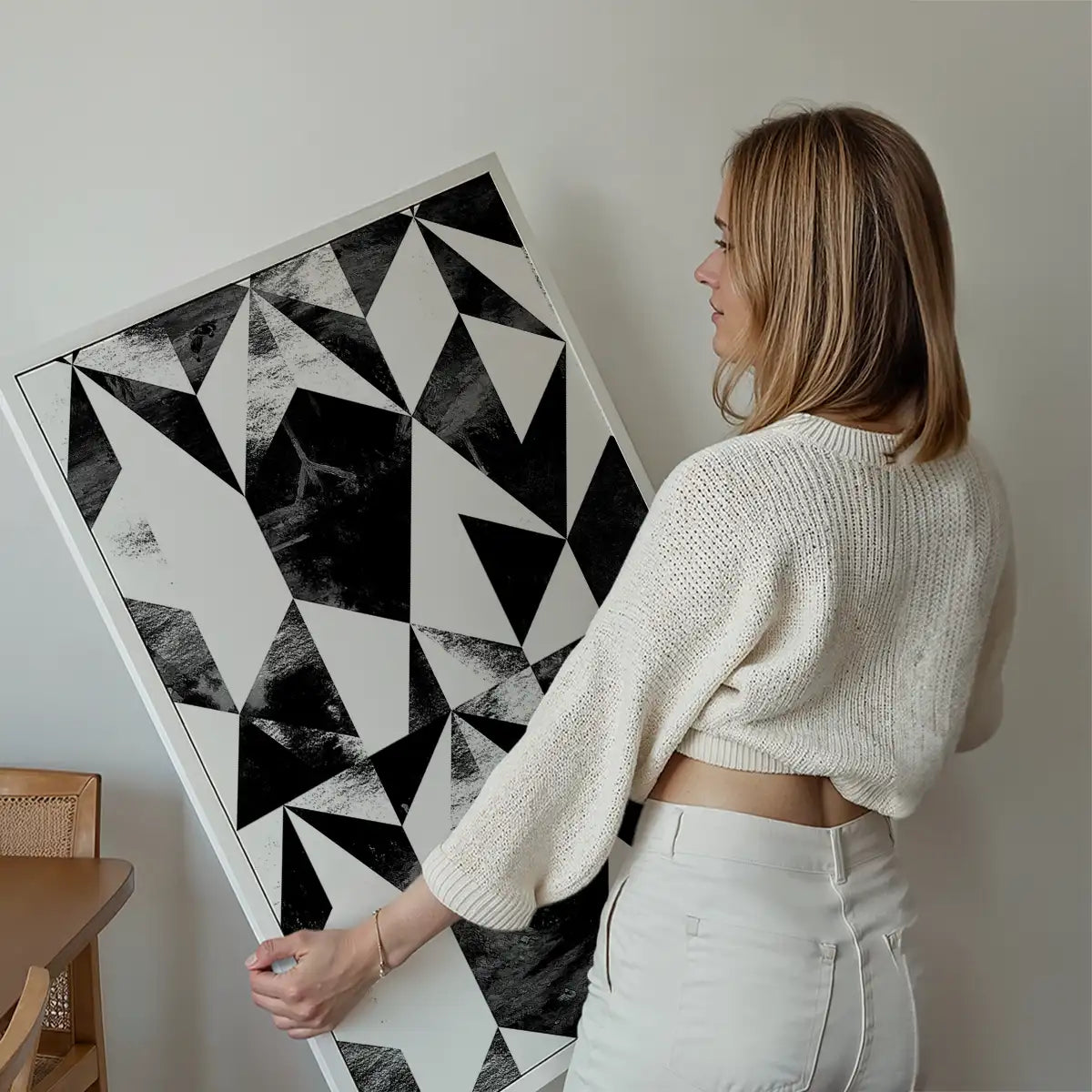 Geometric Triangles Black and White Print