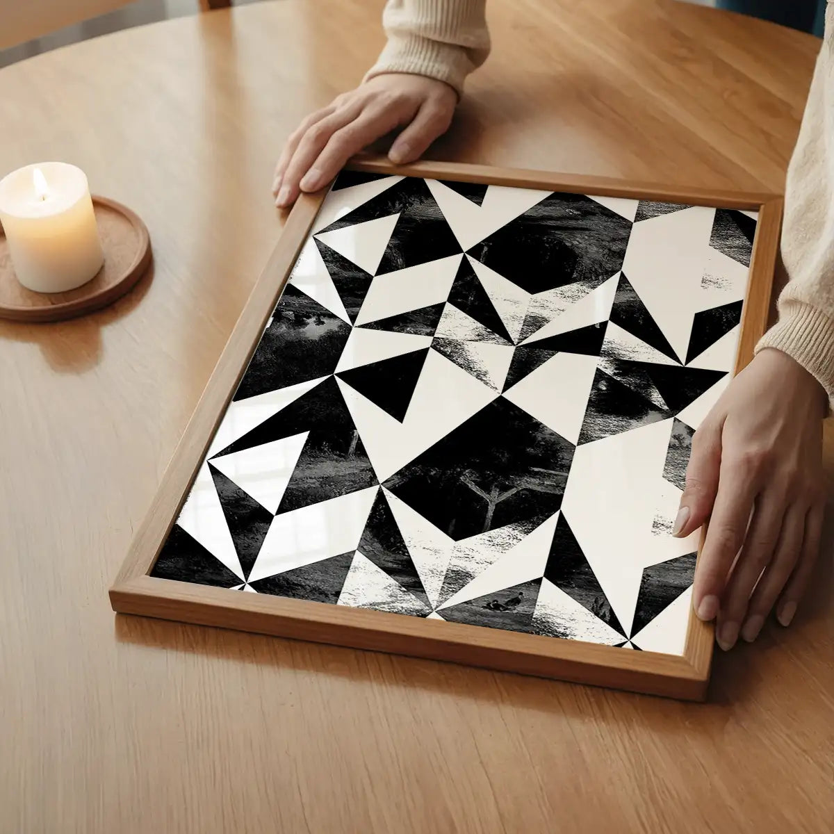 Geometric Triangles Black and White Print