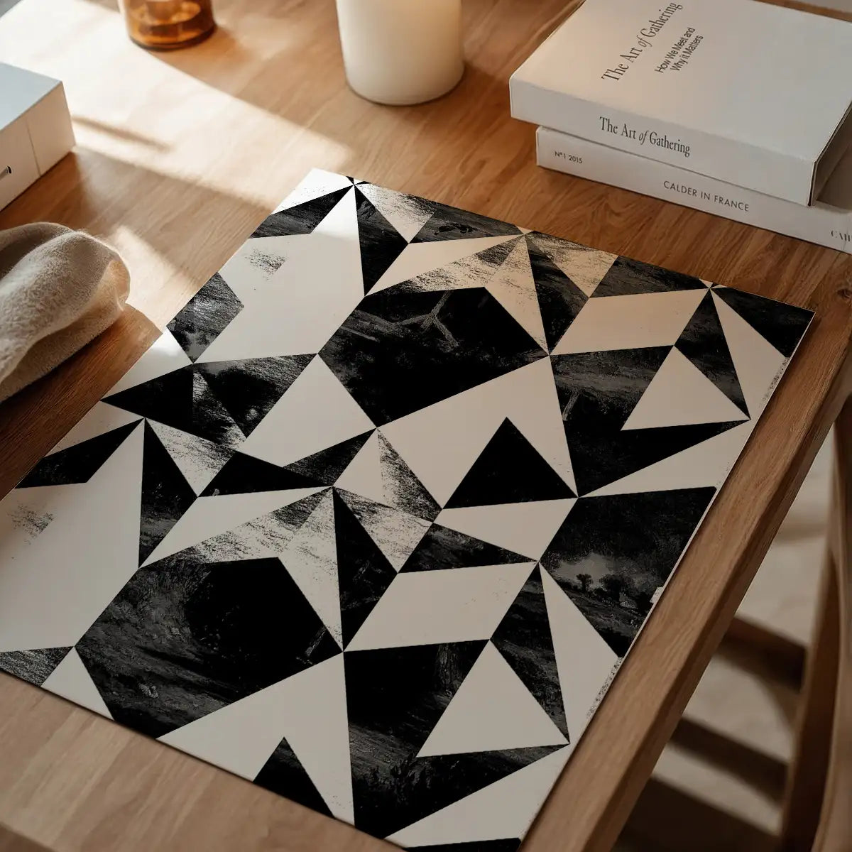 Geometric Triangles Black and White Print