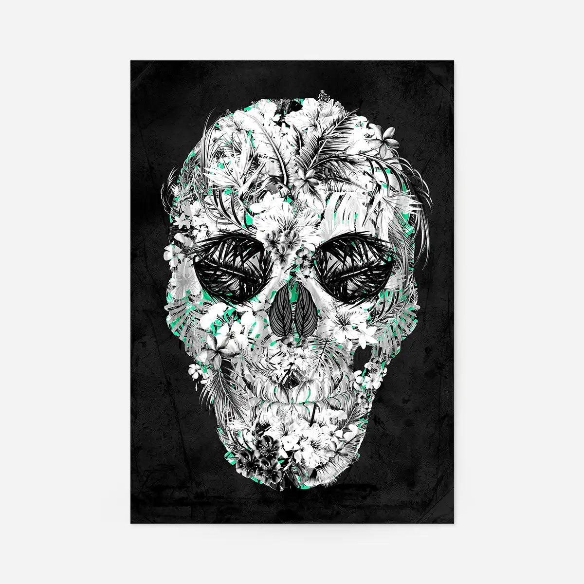 Tropical Skull Black and White Print