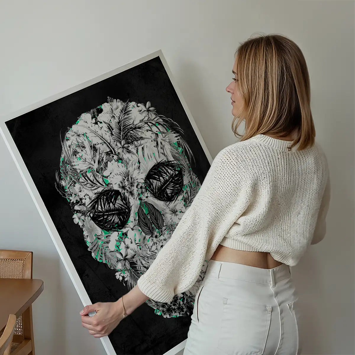 Tropical Skull Black and White Print