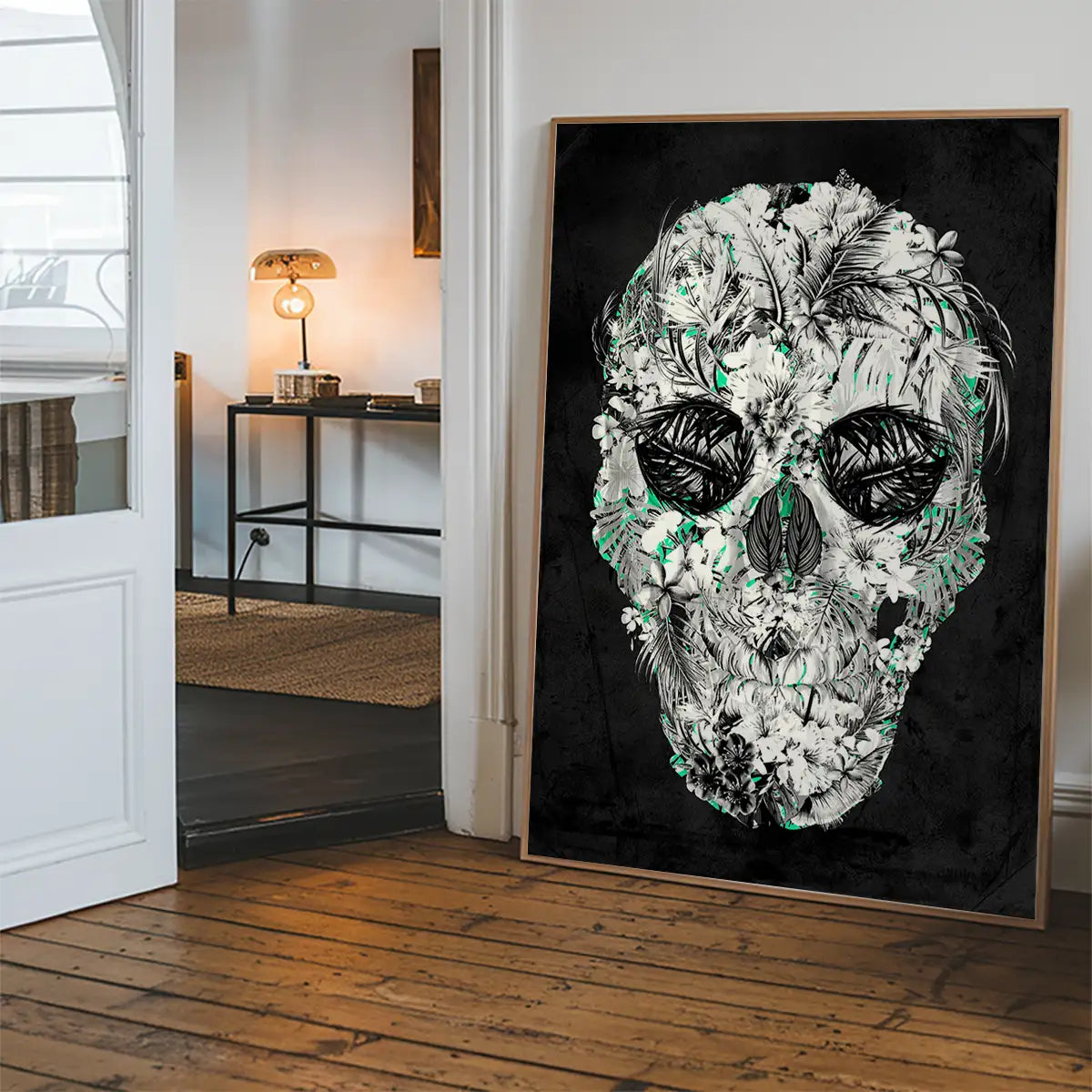 Tropical Skull Black and White Print