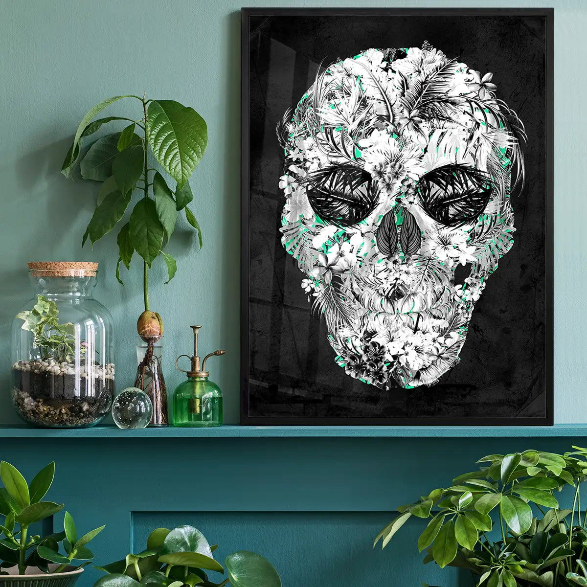 Tropical Skull Black and White Print