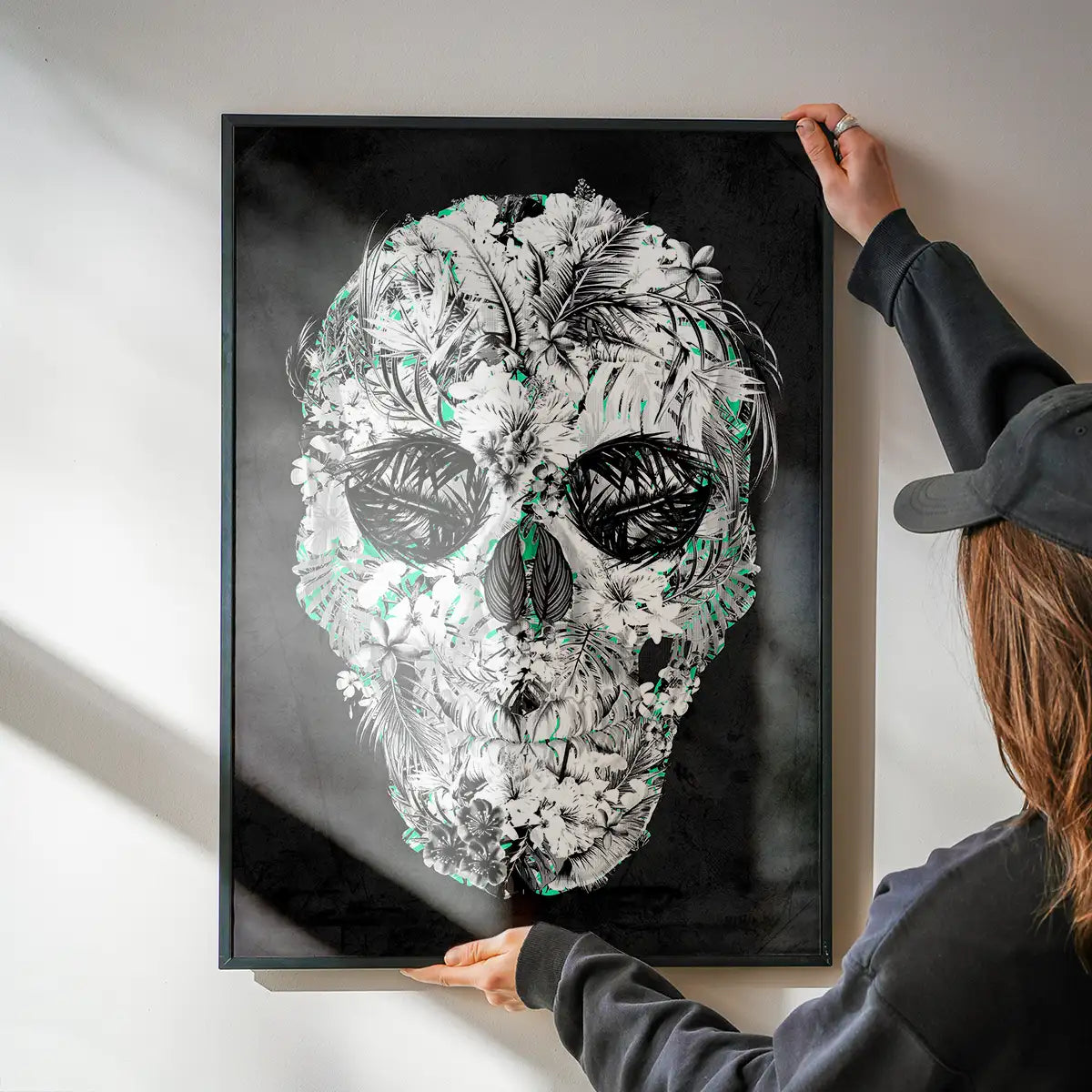 Tropical Skull Black and White Print