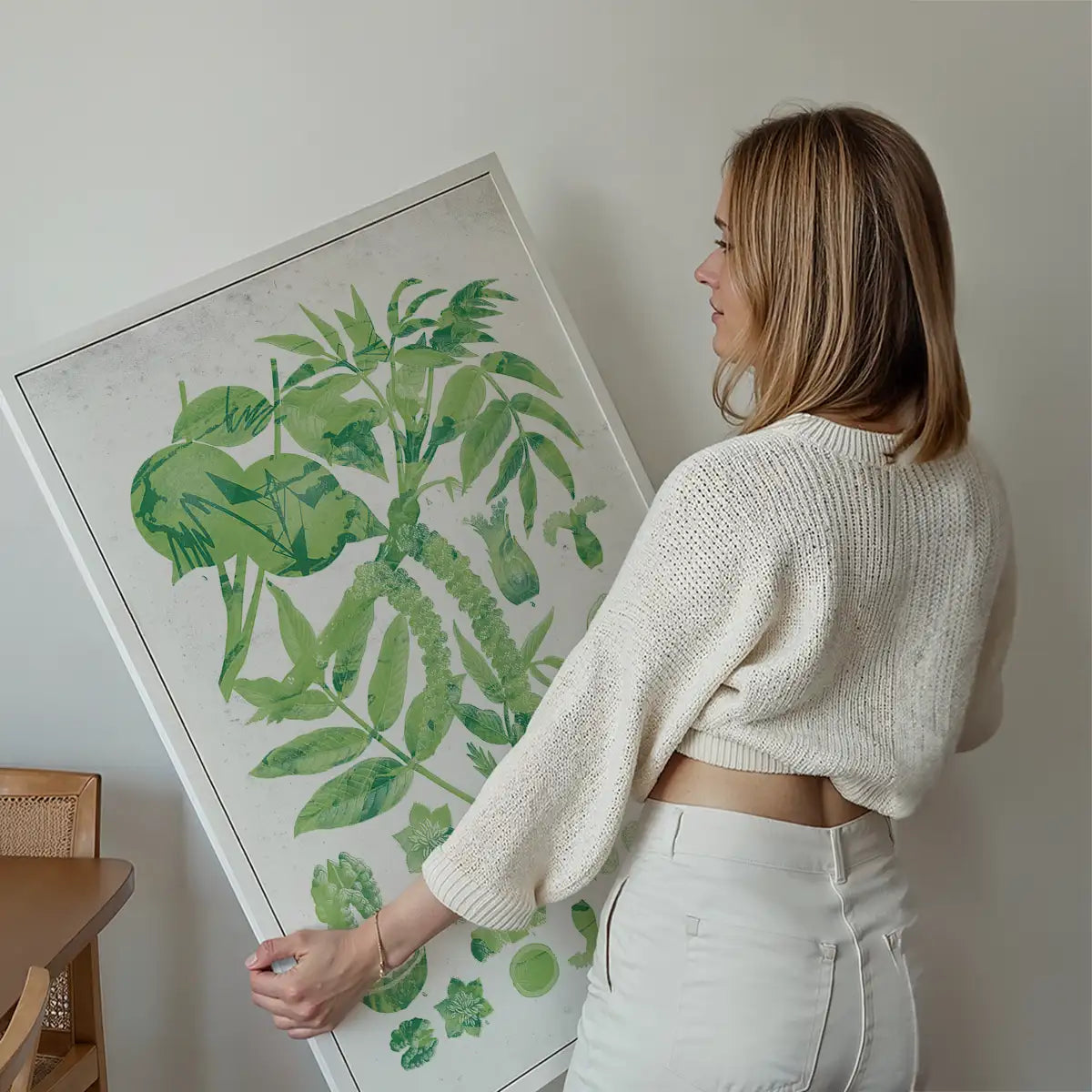 Vintage Walnut Botanical Green Print