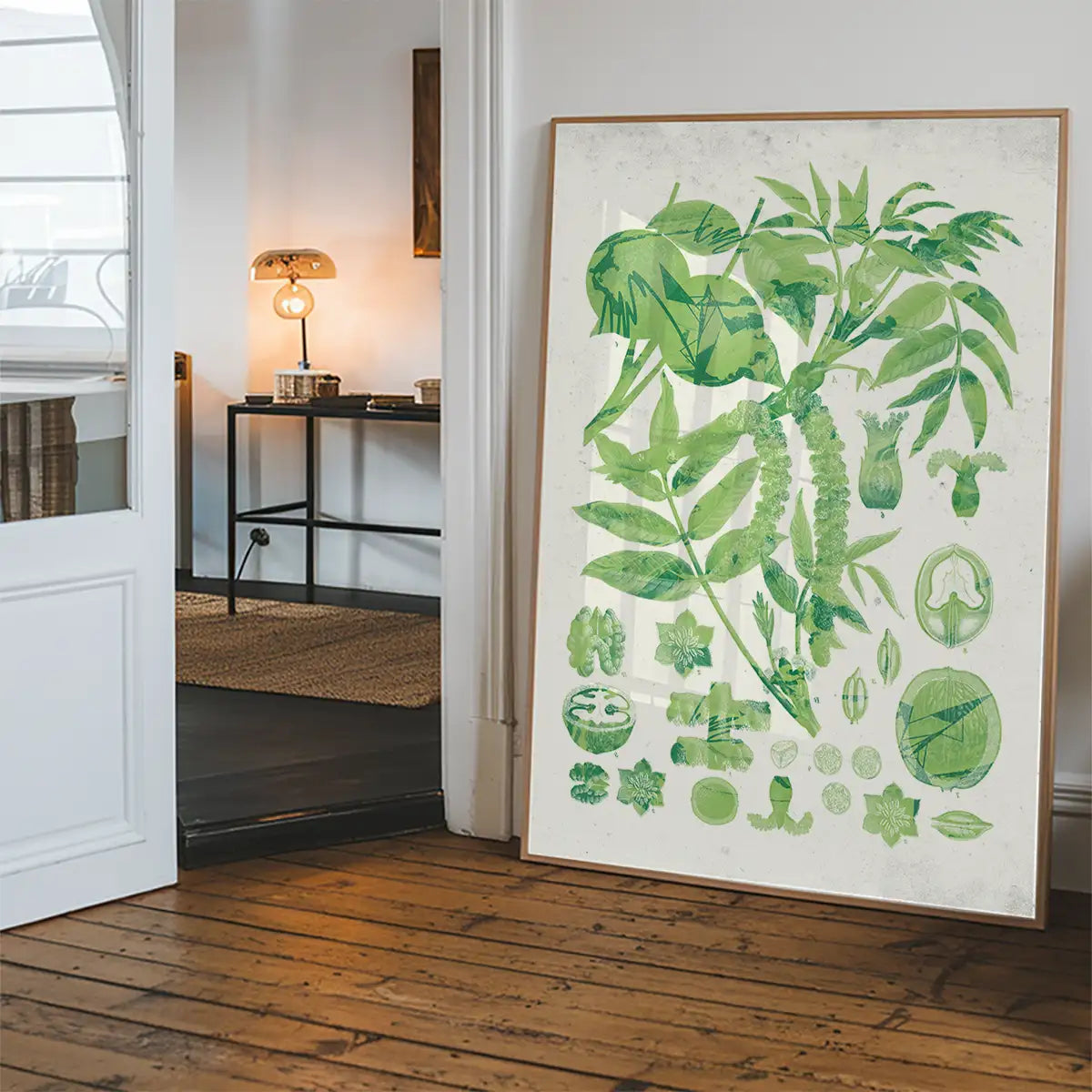 Vintage Walnut Botanical Green Print