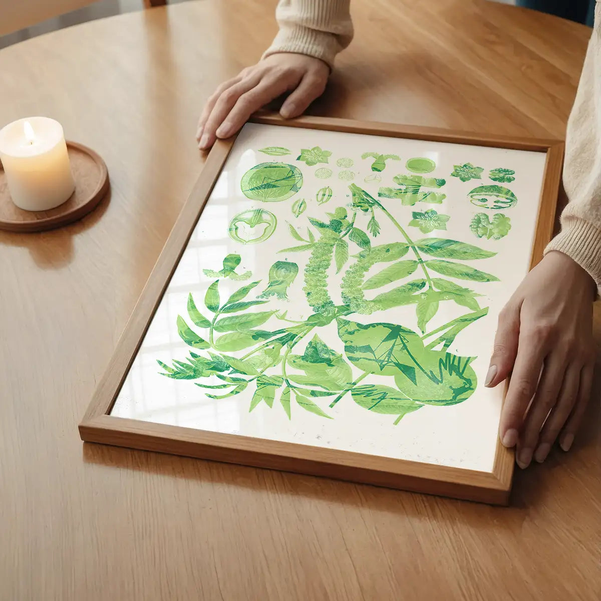 Vintage Walnut Botanical Green Print