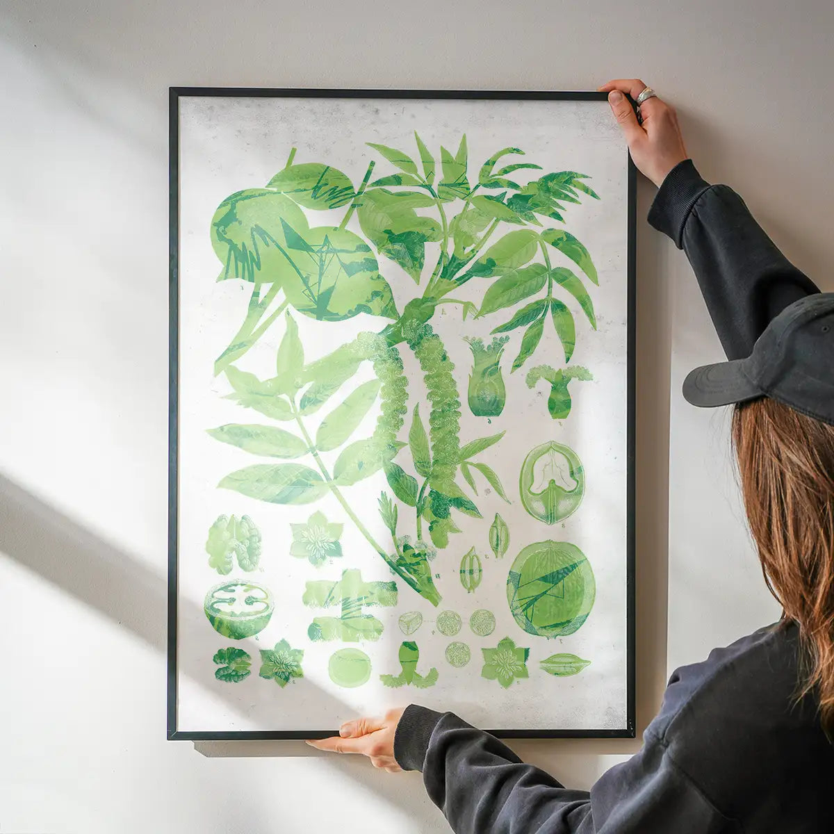 Vintage Walnut Botanical Green Print