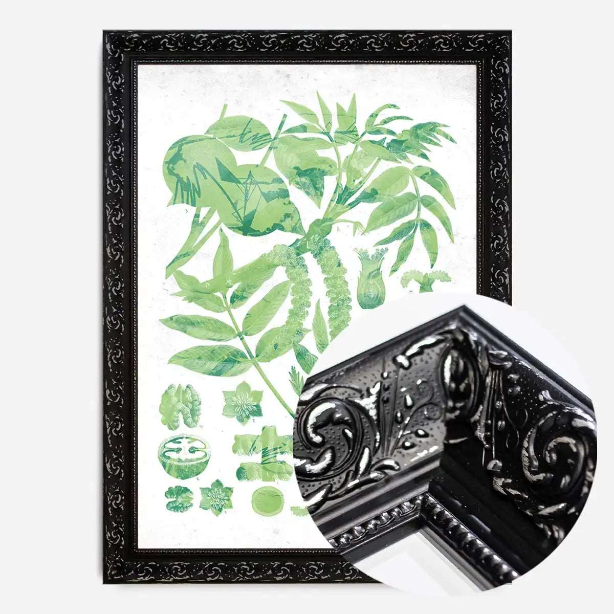 Vintage Walnut Botanical Green Print