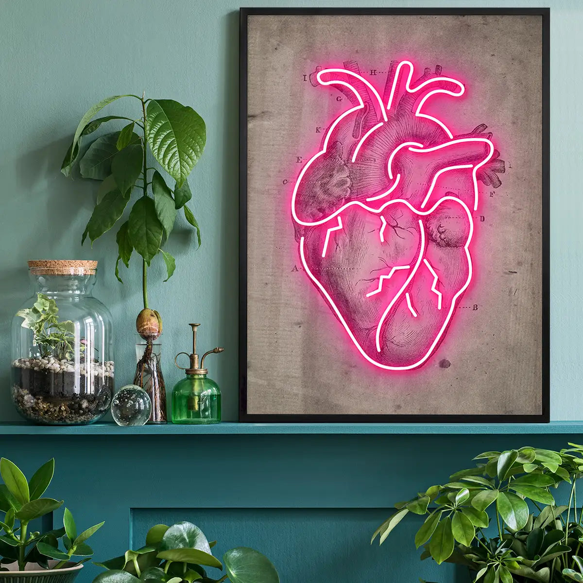Neon Heart Vintage Diagram Print