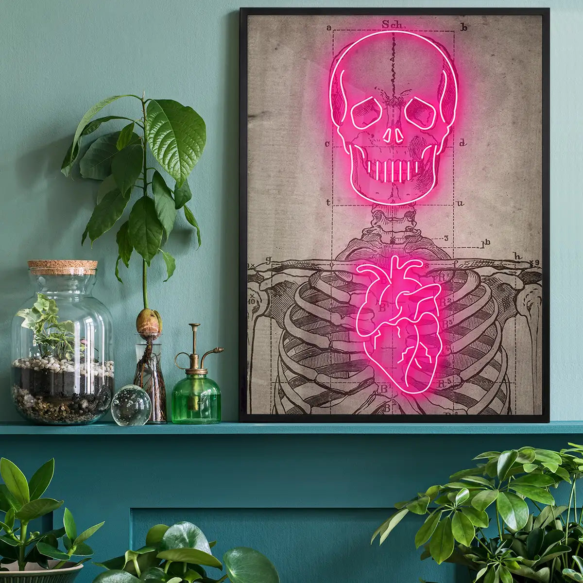 Neon Skeleton Vintage Diagram Print