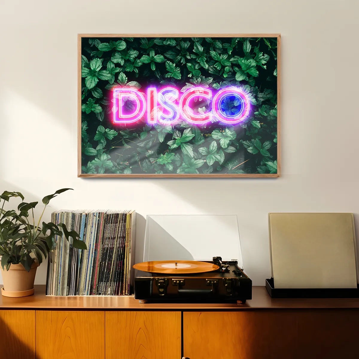 Disco Leaves Retro Sign Neon Print