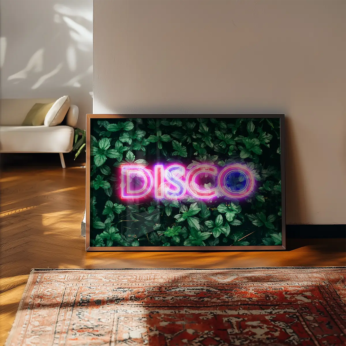 Disco Leaves Retro Sign Neon Print
