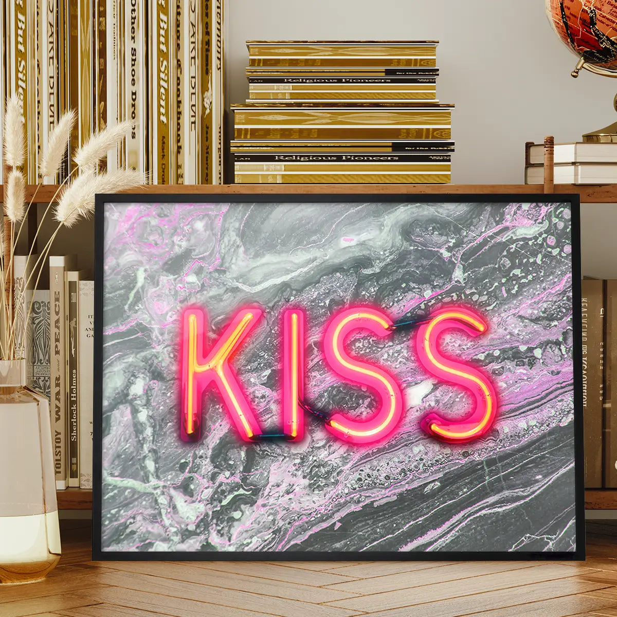 Kiss Neon Sign Marble Print