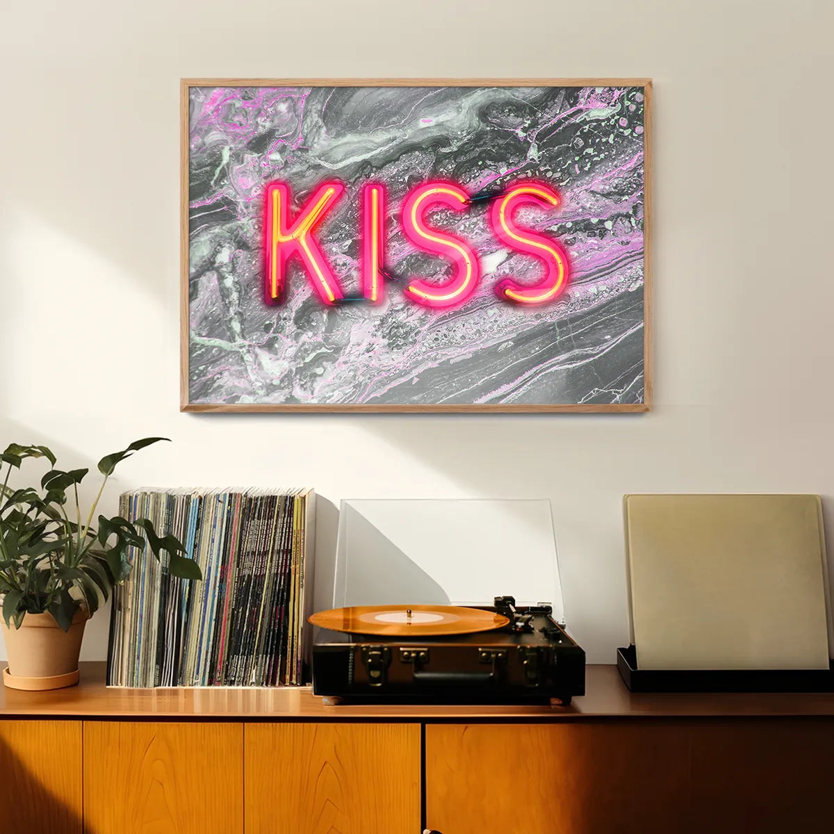 Kiss Neon Sign Marble Print