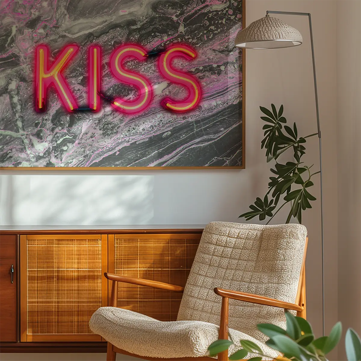 Kiss Neon Sign Marble Print