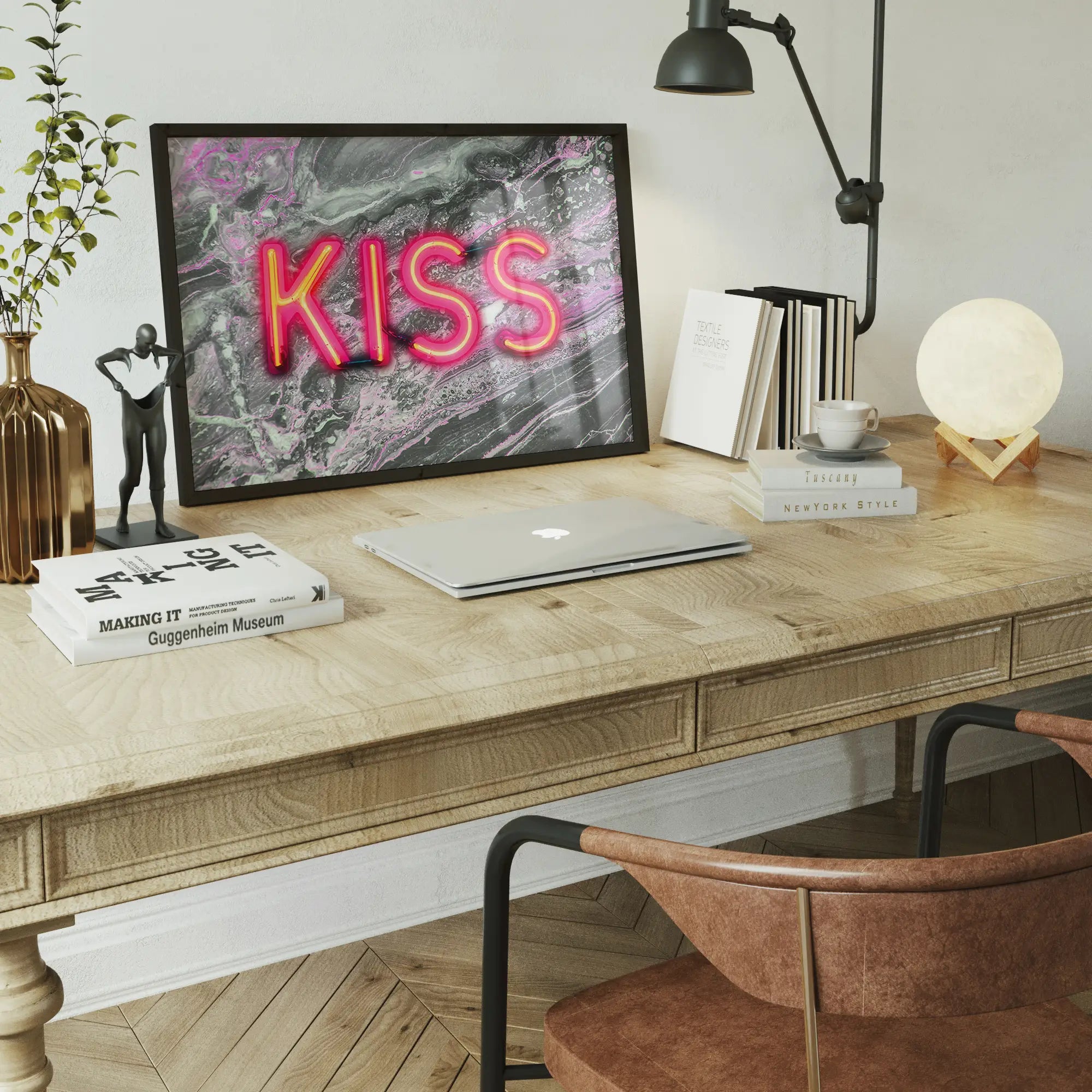 Kiss Neon Sign Marble Print
