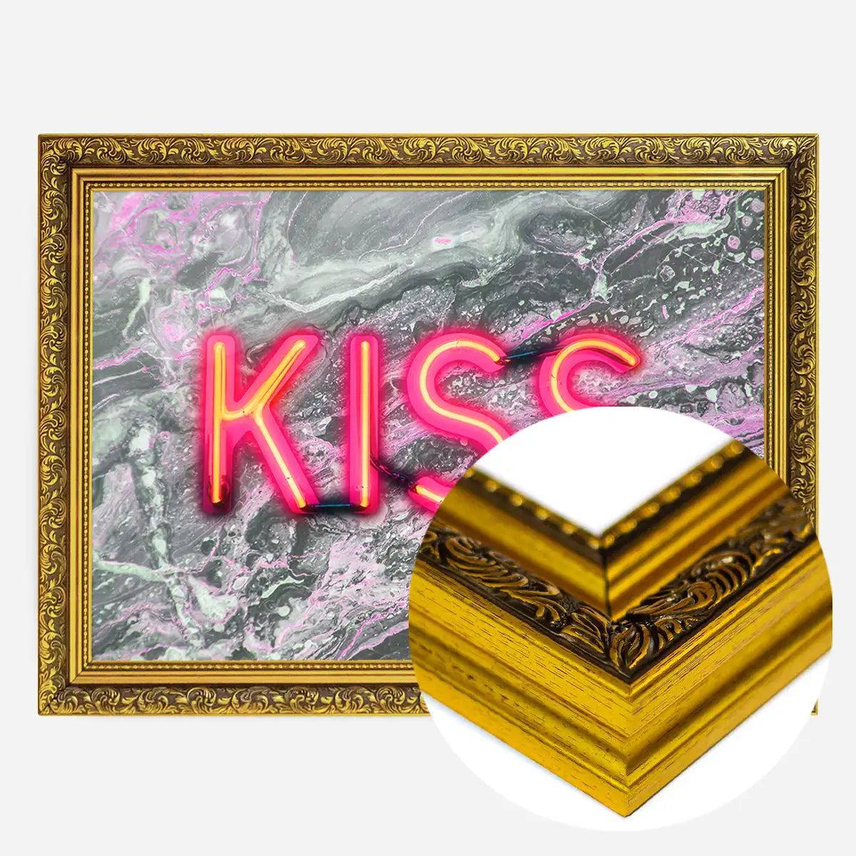 Kiss Neon Sign Marble Print