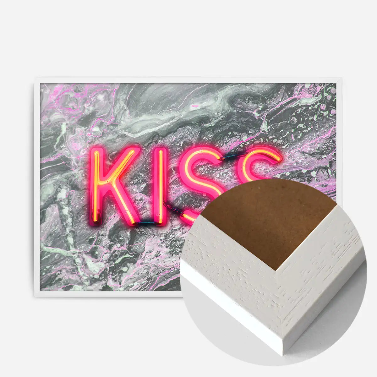 Kiss Neon Sign Marble Print