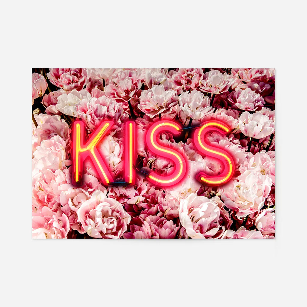 Kiss Neon Sign Roses Print