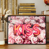 Kiss Neon Sign Roses Print