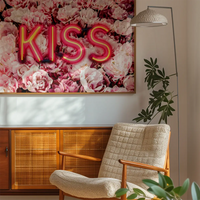 Kiss Neon Sign Roses Print