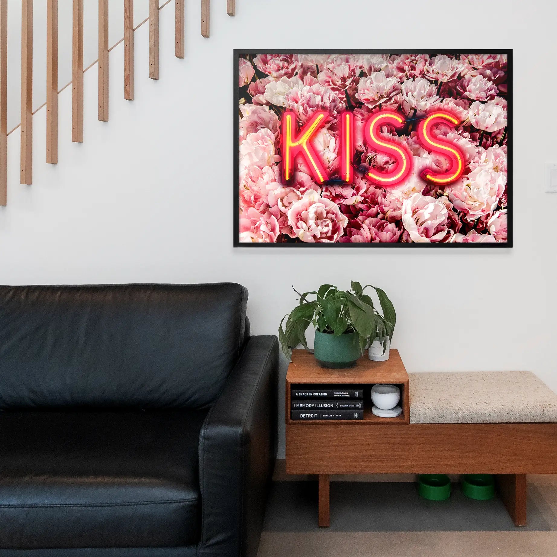 Kiss Neon Sign Roses Print