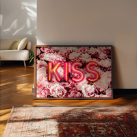 Kiss Neon Sign Roses Print
