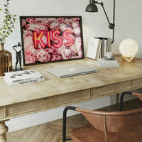 Kiss Neon Sign Roses Print