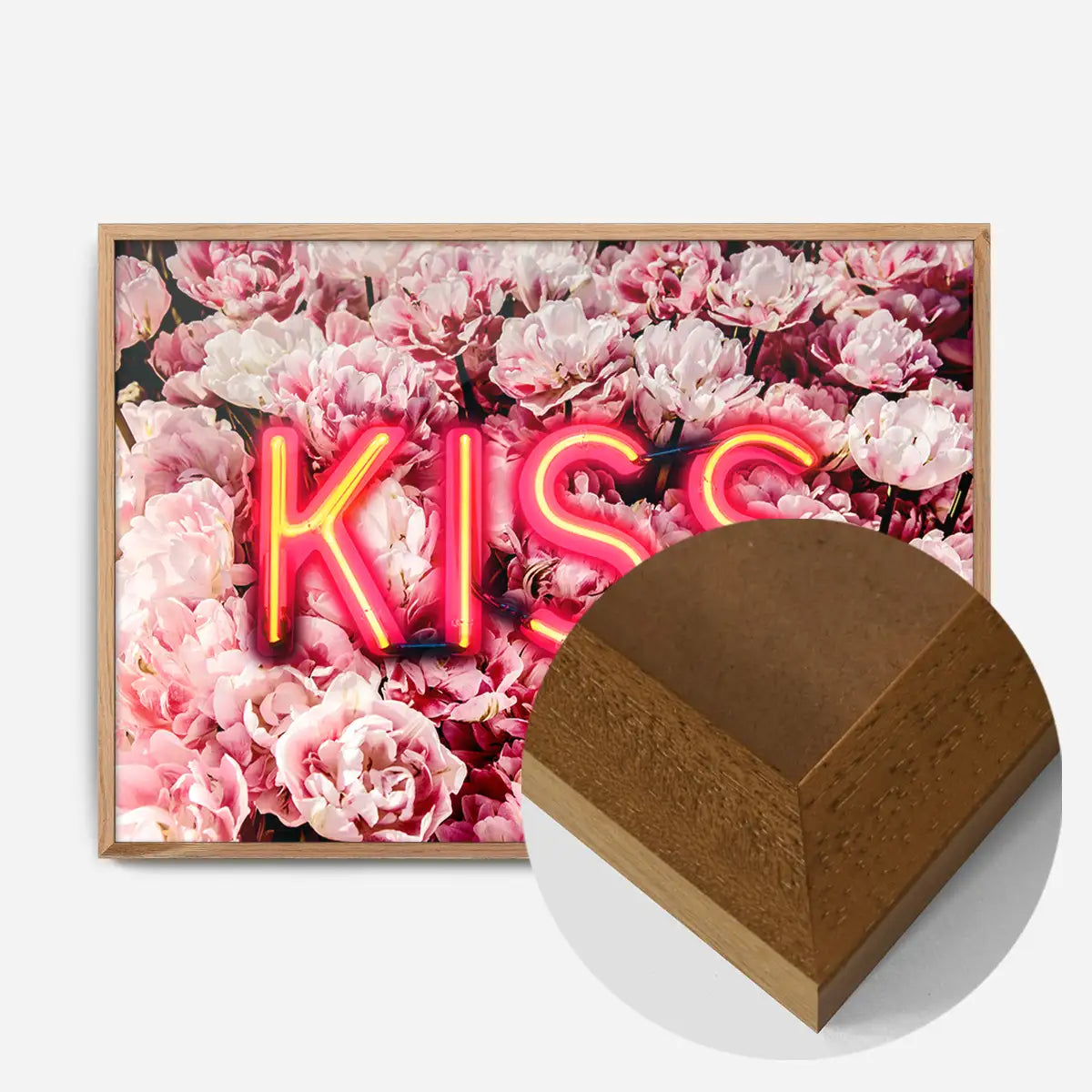 Kiss Neon Sign Roses Print