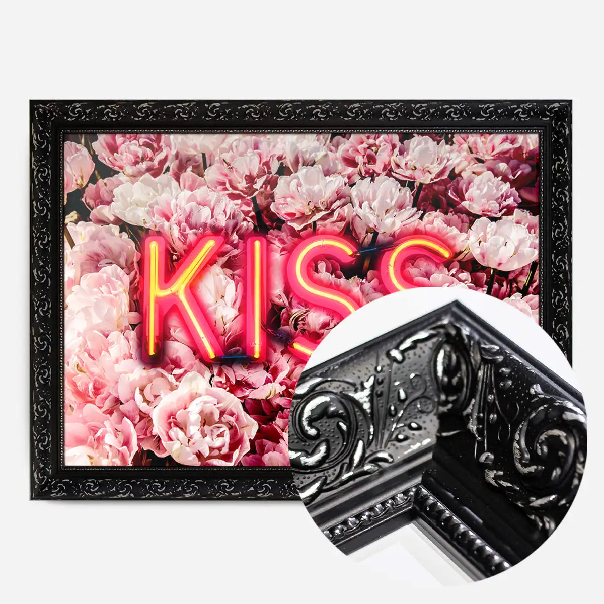 Kiss Neon Sign Roses Print