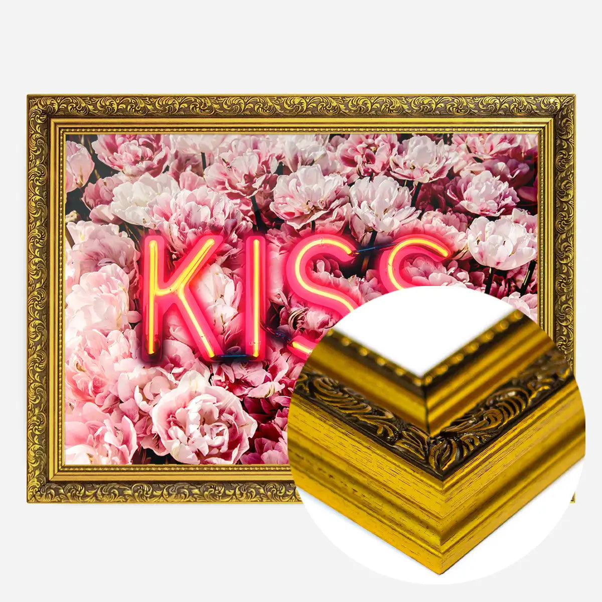 Kiss Neon Sign Roses Print