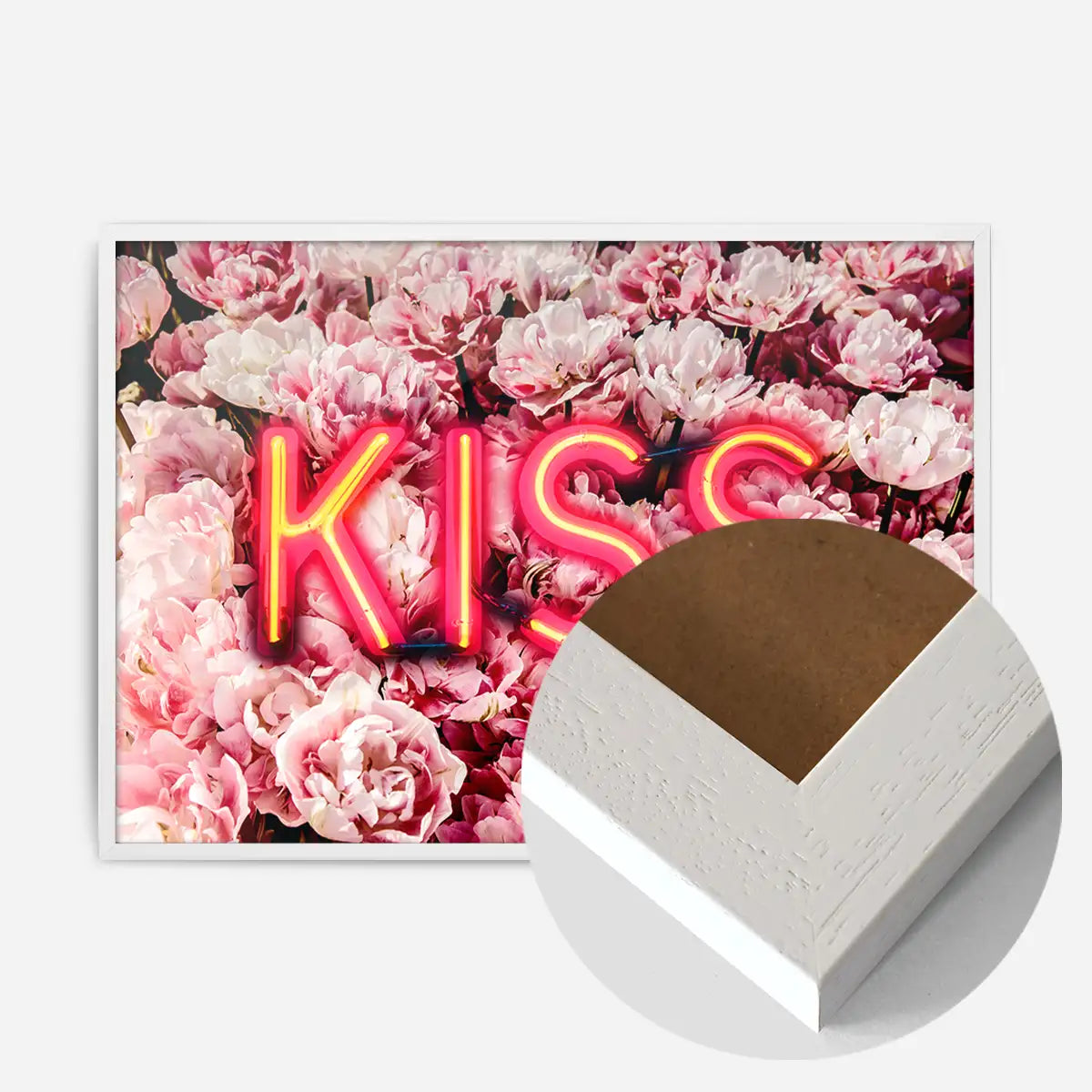 Kiss Neon Sign Roses Print