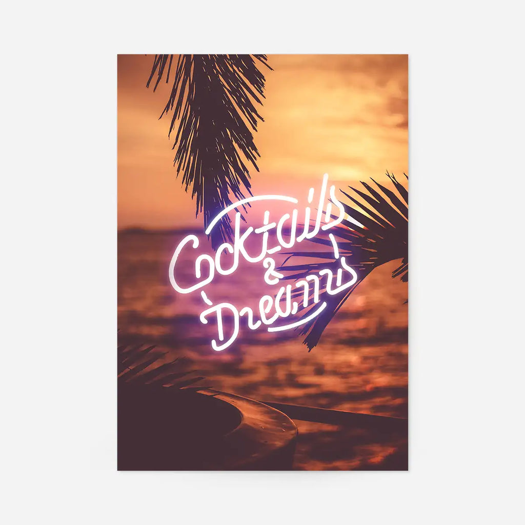 Cocktails Dreams Palms Neon Print