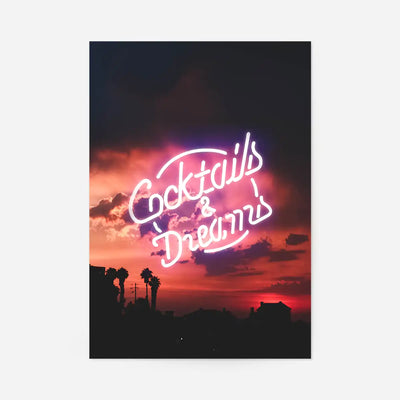 Cocktails And Dreams Sunset Neon Print