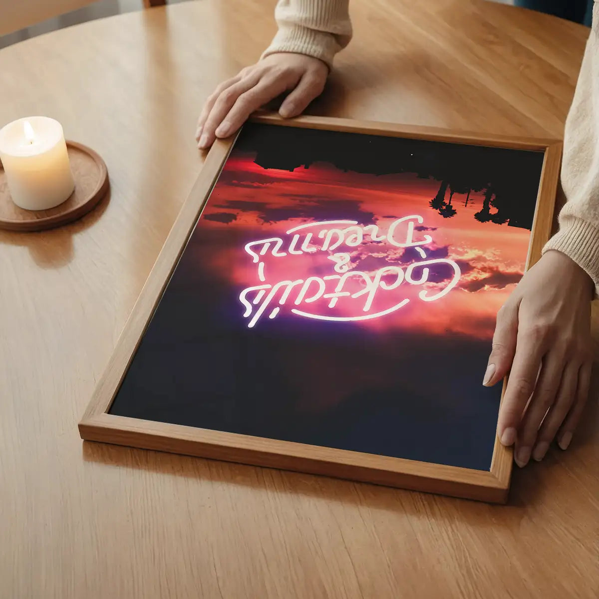 Cocktails And Dreams Sunset Neon Print