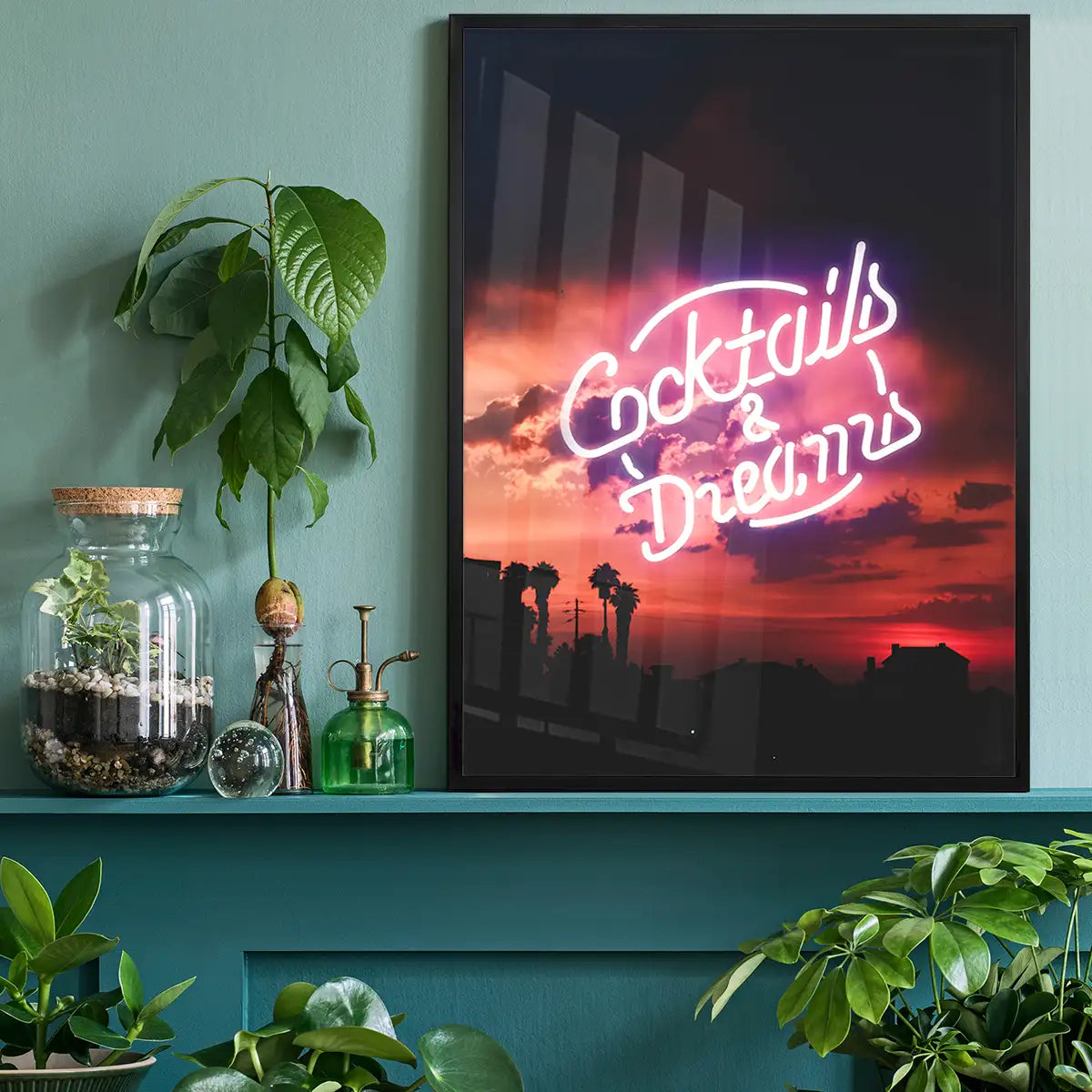 Cocktails And Dreams Sunset Neon Print