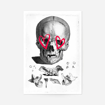 Vintage Skull Drawing Lipstick Eyes Print