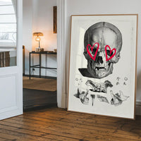 Vintage Skull Drawing Lipstick Eyes Print
