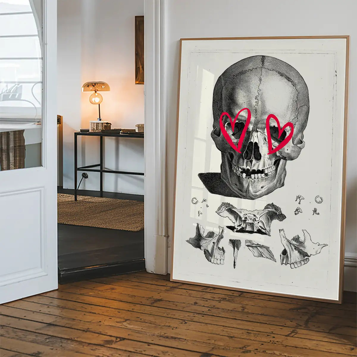 Vintage Skull Drawing Lipstick Eyes Print