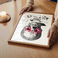 Vintage Skull Drawing Lipstick Eyes Print
